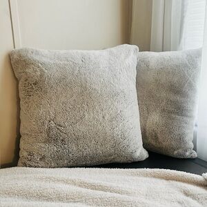 Gray Faux Fur Throw Pillows